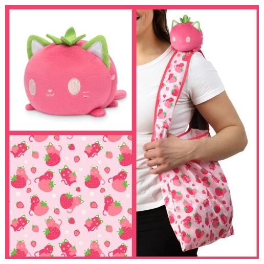 Plushie Tote Bag Pink Strawberry Cat