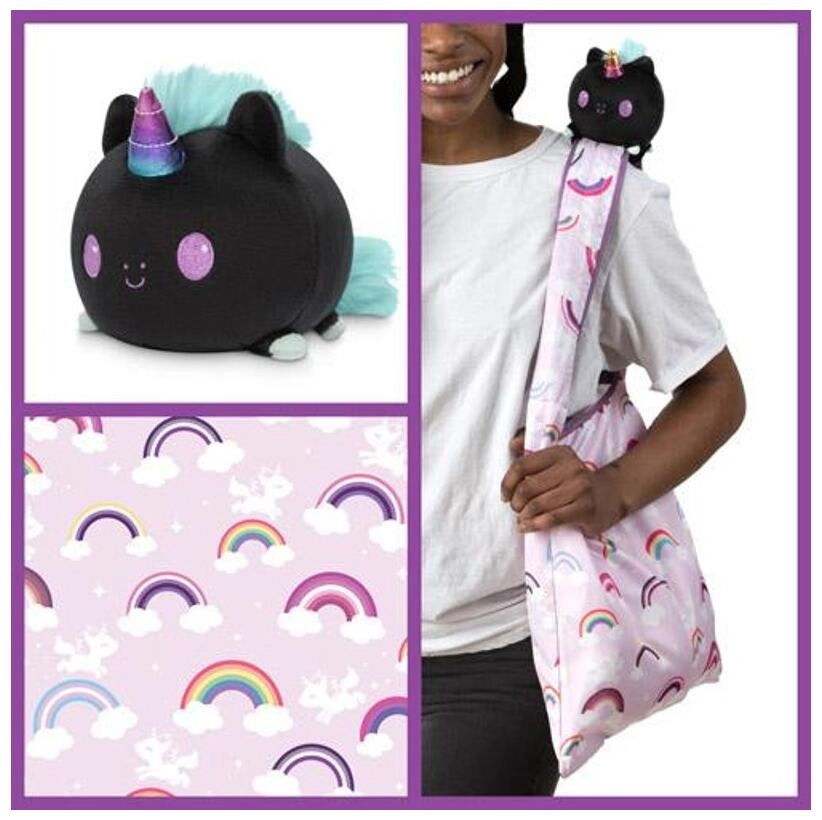 Plushie Tote Bag Black Unicorn/Rainbows