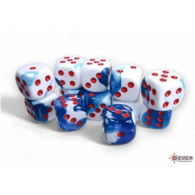 Gemini 16mm d6 with pips Dice Blocks (12 Dice) - Astral Blue-White w/red