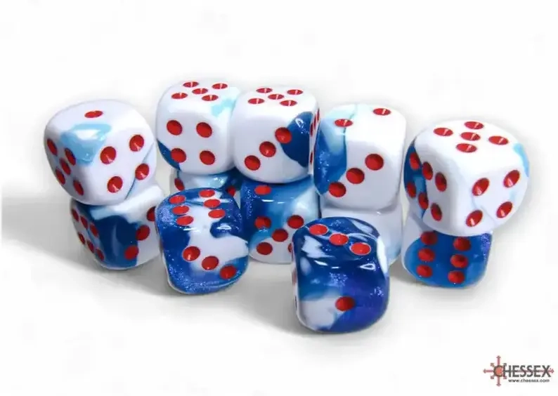 Gemini 16mm d6 with pips Dice Blocks (12 Dice) - Astral Blue-White w/red