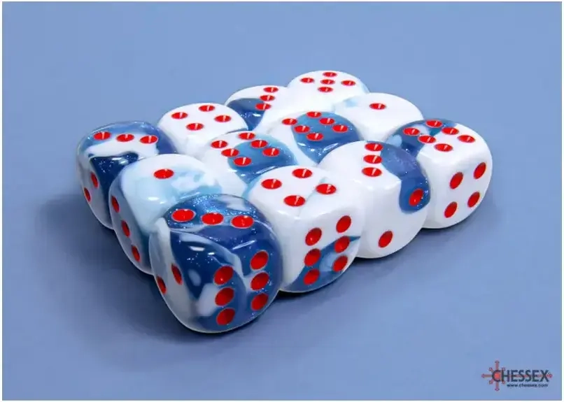 Gemini 16mm d6 with pips Dice Blocks (12 Dice) - Astral Blue-White w/red