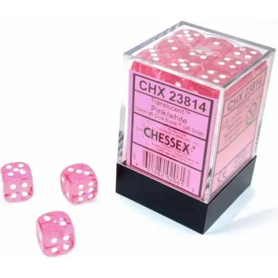 Chessex Translucent Pink/white 12mm d6 Dice Block (36 dice)