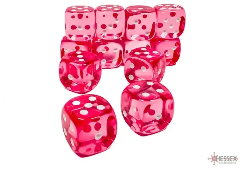 Chessex Translucent Pink/white 16mm d6 Dice Block (12 dice)