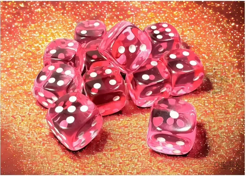 Chessex Translucent Pink/white 16mm d6 Dice Block (12 dice)