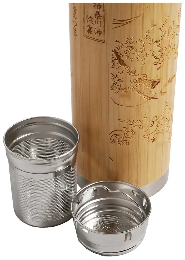 Bamboo tea bottle 400 ml - The great wave of Kanagawa