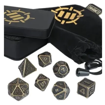 ENHANCE Tabletop RPGs 7pc DnD Metal Dice Set with Case and Dice Bag