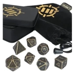 ENHANCE Tabletop RPGs 7pc DnD Metal Dice Set with Case and Dice Bag
