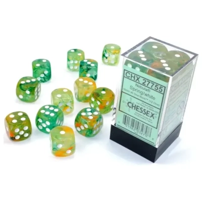 16mm d6 with pips (12 Dice Block) - Nebula TM 16mm d6 Spring/white Luminary Dice Block