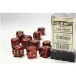 16mm d6 with pips (12 Dice Block) - Glitter Polyhedral Ruby/gold