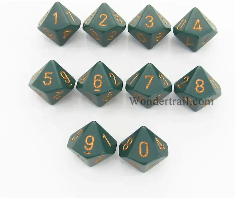 Chessex Opaque Polyhedral Ten d10 Set - Dusty Green/gold (10)