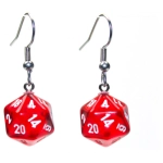 Chessex Hook Earrings Translucent Red Mini-Poly d20 Pair