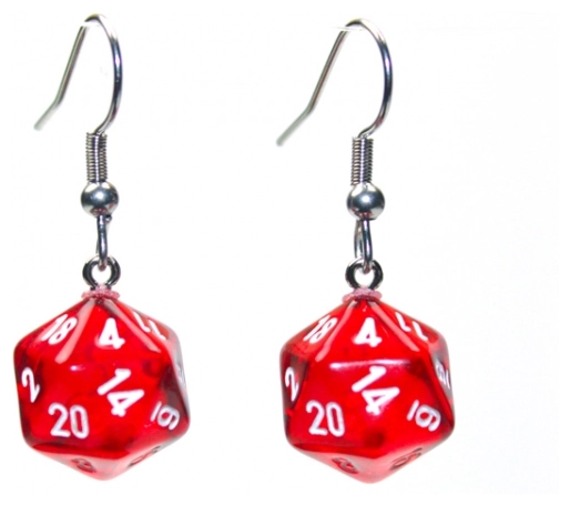 Chessex Hook Earrings Translucent Red Mini-Poly d20 Pair