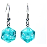 Chessex Hook Earrings Translucent Teal Mini-Poly d20 Pair