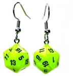 Chessex Hook Earrings Vortex Bright Green Mini-Poly d20 Pair