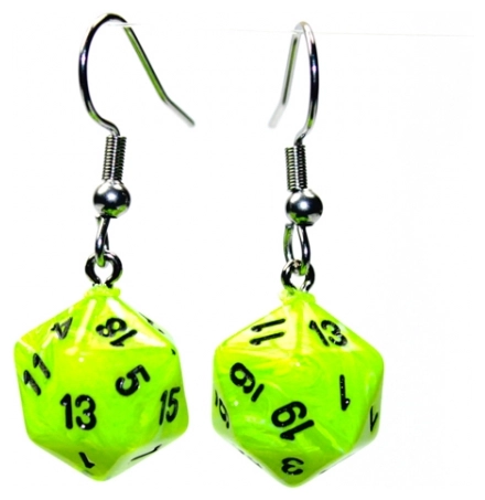 Chessex Hook Earrings Vortex Bright Green Mini-Poly d20 Pair