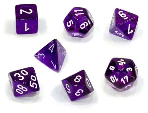 Chessex Translucent Mini-Polyhedral Purple/white 7-Die Set