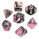 Chessex Gemini Mini-Polyhedral Black-Pink/white 7-Die Set
