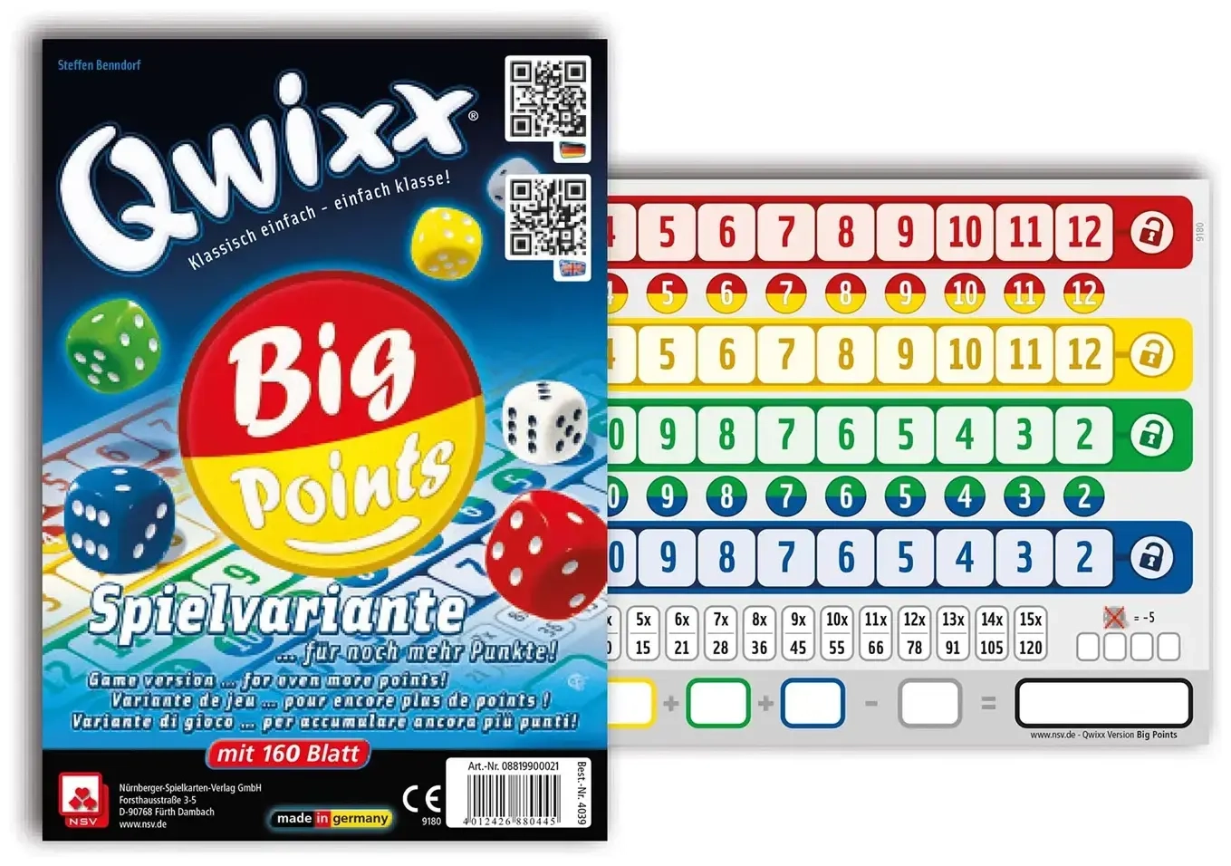 Qwixx Big Points - Zusatzblöcke 2x80 Blatt