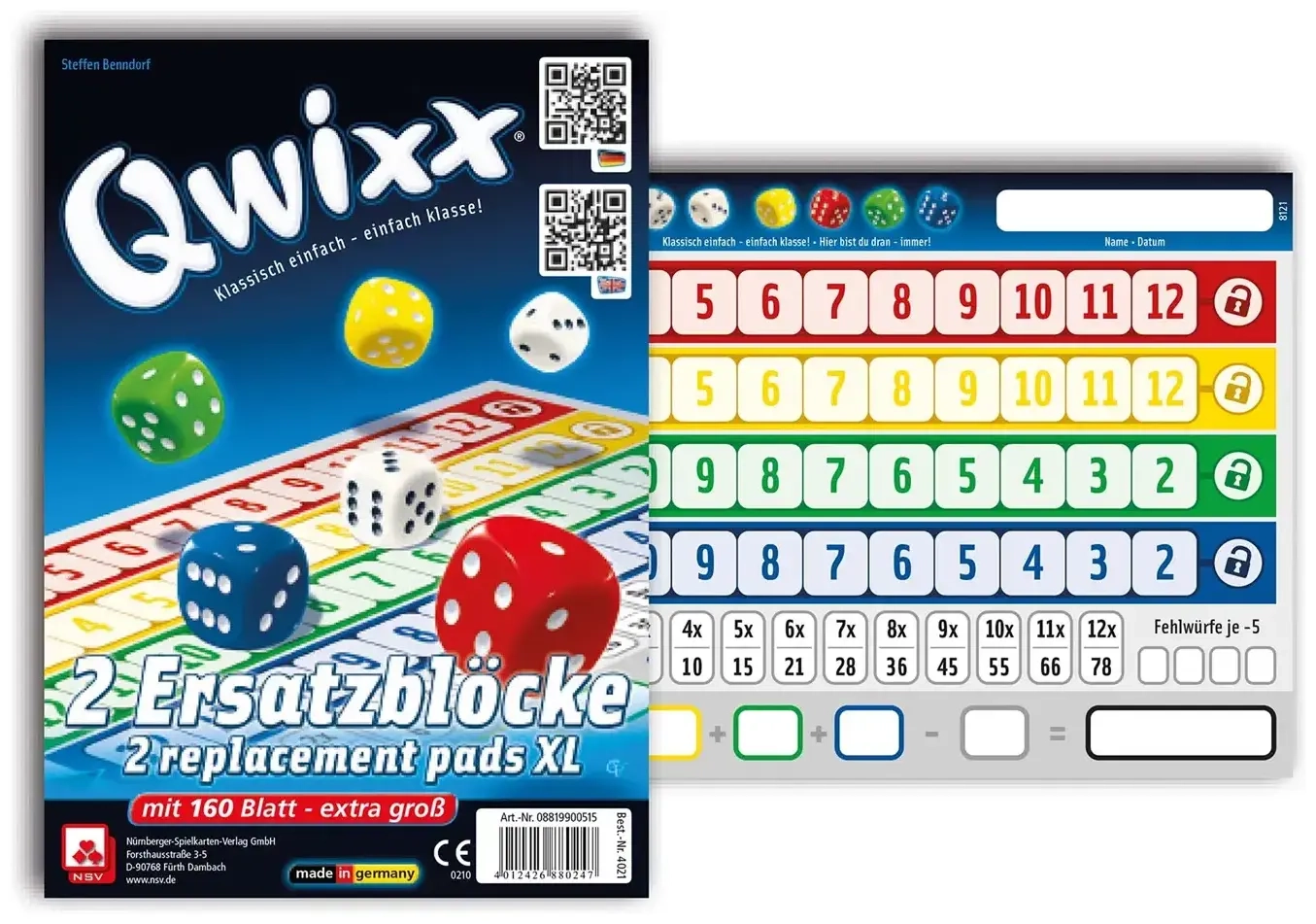 Qwixx XL - Zusatzblöcke 2x80 Blatt