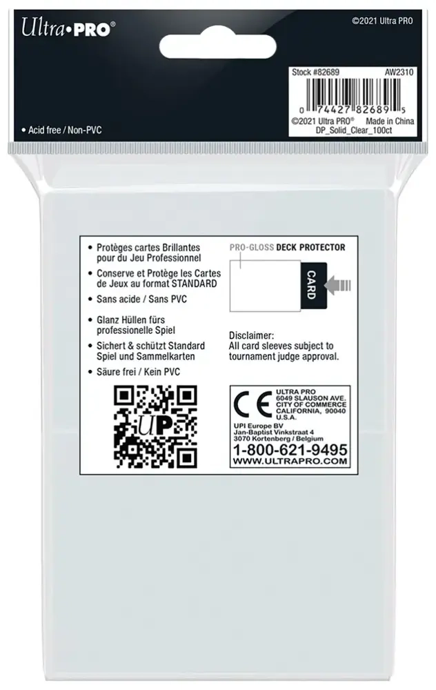 UP - Standard Sleeves - Clear - 66x91mm - (100 Sleeves)