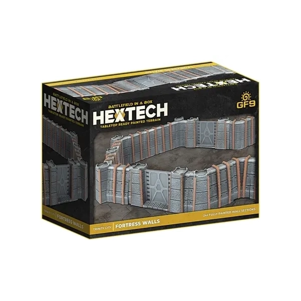 HexTech - Battlefield in a Box Terrain: Trinity City Fortress Walls (x24) - Grey