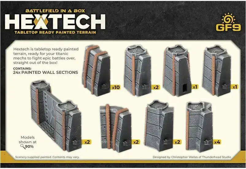 HexTech - Battlefield in a Box Terrain: Trinity City Fortress Walls (x24) - Grey