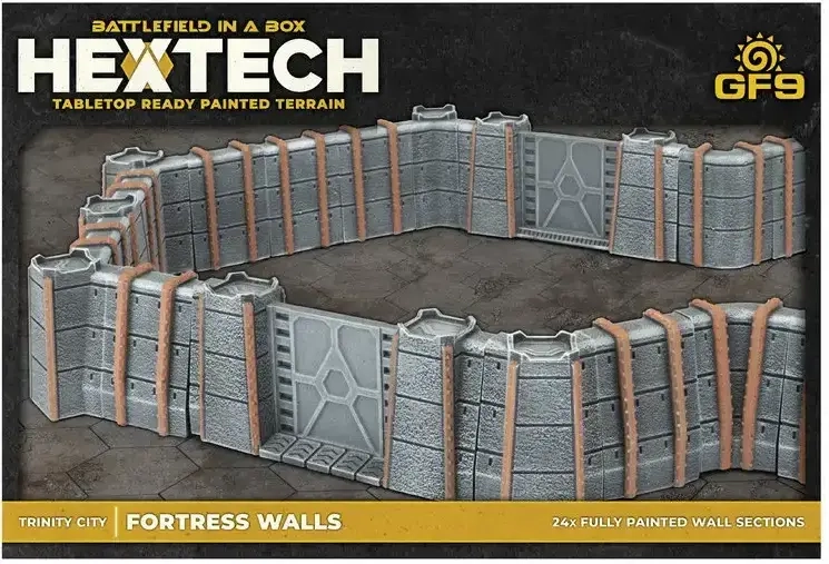 HexTech - Battlefield in a Box Terrain: Trinity City Fortress Walls (x24) - Grey
