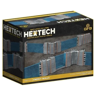 HexTech - Battlefield in a Box Terrain: Trinity City Energy Walls (x26) - Grey/Blue