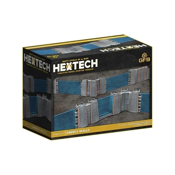HexTech - Battlefield in a Box Terrain: Trinity City Energy Walls (x26) - Grey/Blue