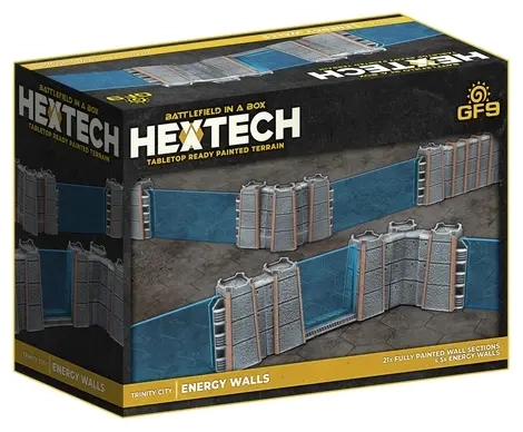 HexTech - Battlefield in a Box Terrain: Trinity City Energy Walls (x26) - Grey/Blue