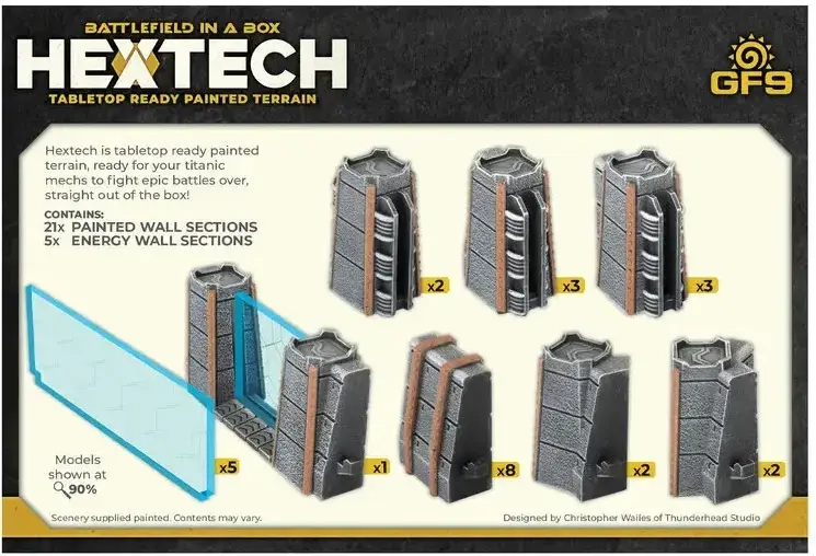 HexTech - Battlefield in a Box Terrain: Trinity City Energy Walls (x26) - Grey/Blue