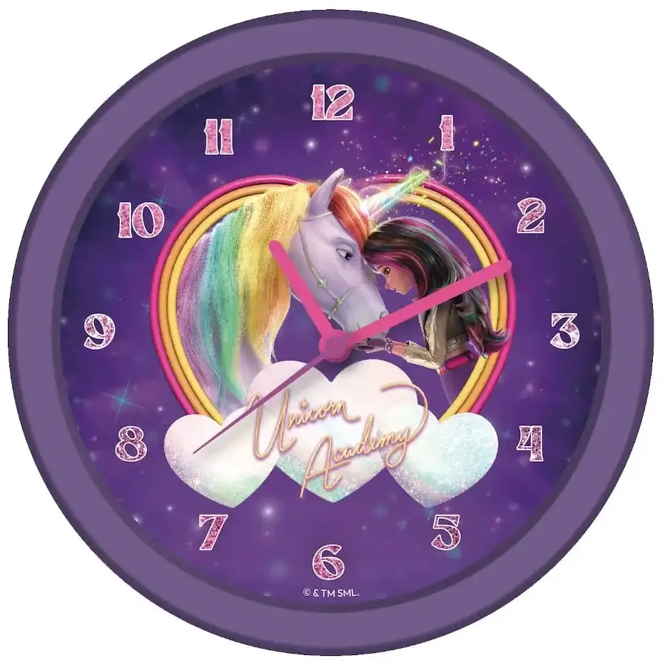 Unicorn Academy Wanduhr Glow in the Dark