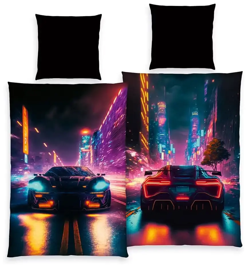 Young Collection Bettwäsche Neon Cars 135 x 200 cm