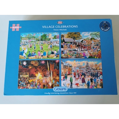Village Celebrations -  Trevor Mitchell - 4x 500 Teile Puzzle (Leicht defekte Verpackung)