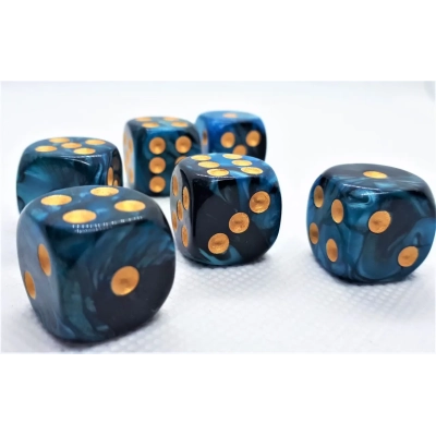 16mm Würfel D6 Two Toned: Blue/Black+Gold (12)