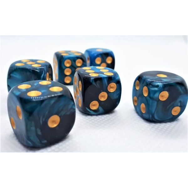 16mm Würfel D6 Two Toned: Blue/Black+Gold (12)