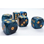 16mm Würfel D6 Two Toned: Blue/Black+Gold (12)