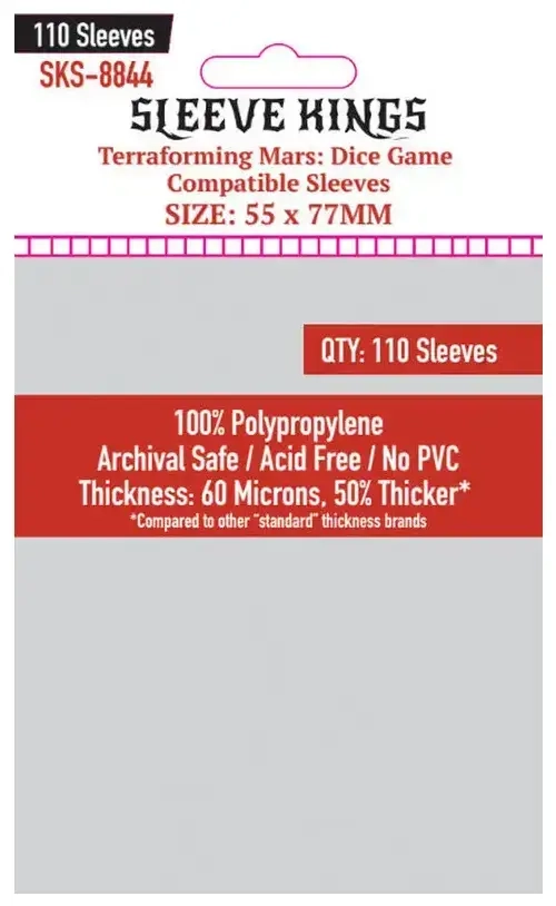 55x77mm Terraforming Mars Dice Game Compatible Sleeves 60 Microns (110 Sleeves)