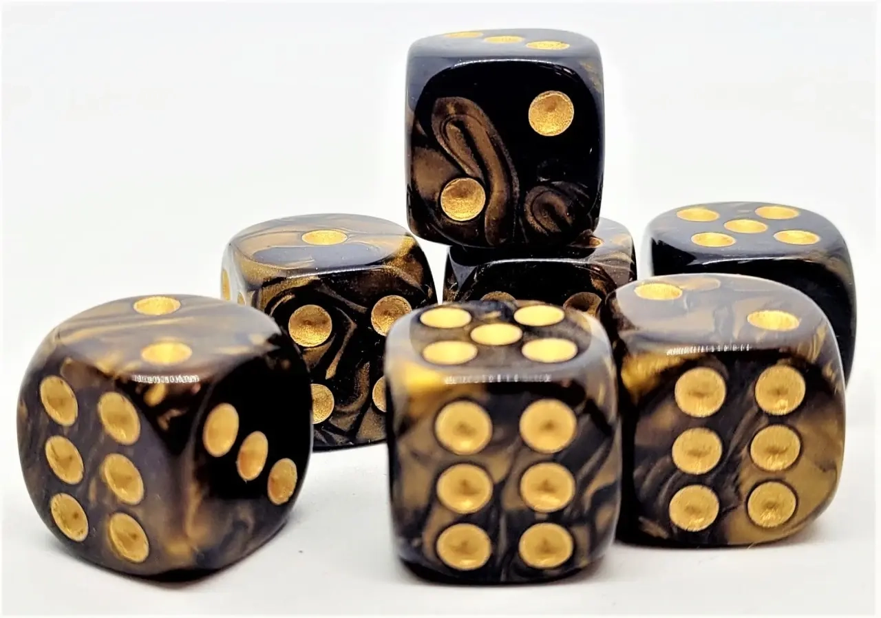 Würfelset D6 Two Toned: Black/Gold (12)