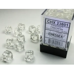 Translucent 12mm d6 with pips Dice Blocks (36 Dice) - Clear w/white