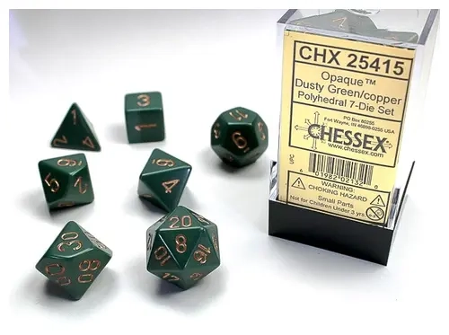 Dice Sets Green/Copper Dusty Opaque Polyhedral 7-Die Set