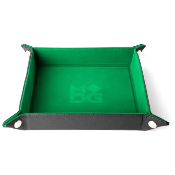 Velvet Folding Dice Tray 10x10 Green with Leather Backing