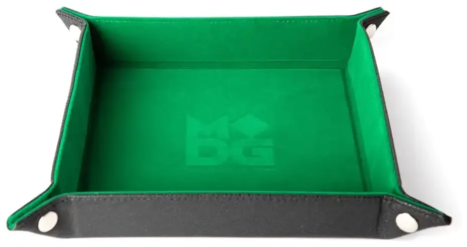 Velvet Folding Dice Tray 10x10 Green with Leather Backing