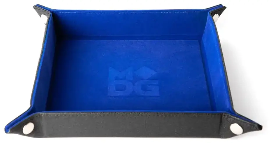 Velvet Folding Dice Tray 10x10 Blue with Leather Backing