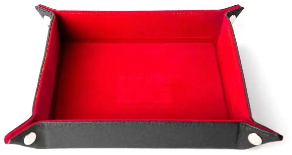 Velvet Folding Dice Tray 10x10 Red with Leather Backing