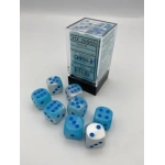 Gemini 16mm d6 Pearl Turquoise-White/blue Luminary Dice Block (12 dice)