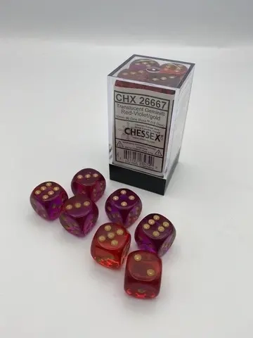 Gemini 16mm d6 Translucent Red-Violet/gold Dice Block (12 dice)