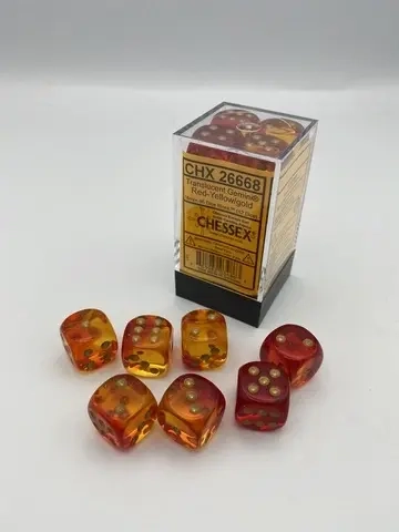 Gemini 16mm d6 Translucent Red-Yellow/gold Dice Block (12 dice)
