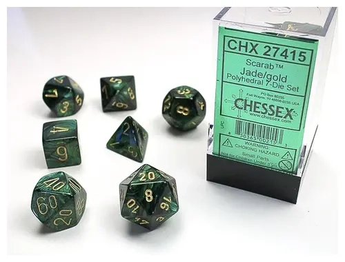 RPG Dice Sets Jade/Gold Scarab Polyhedral 7-Die Set