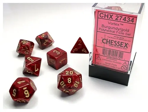 Dice Sets Burgundy/Gold Vortex Polyhedral 7-Die Set